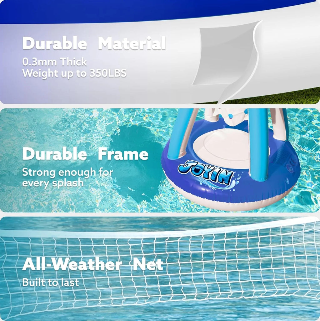 Pool Games Set with Pool Volleyball Net & Pool Basketball Hoops, Summer Pool Float for Adults - Dark Blue