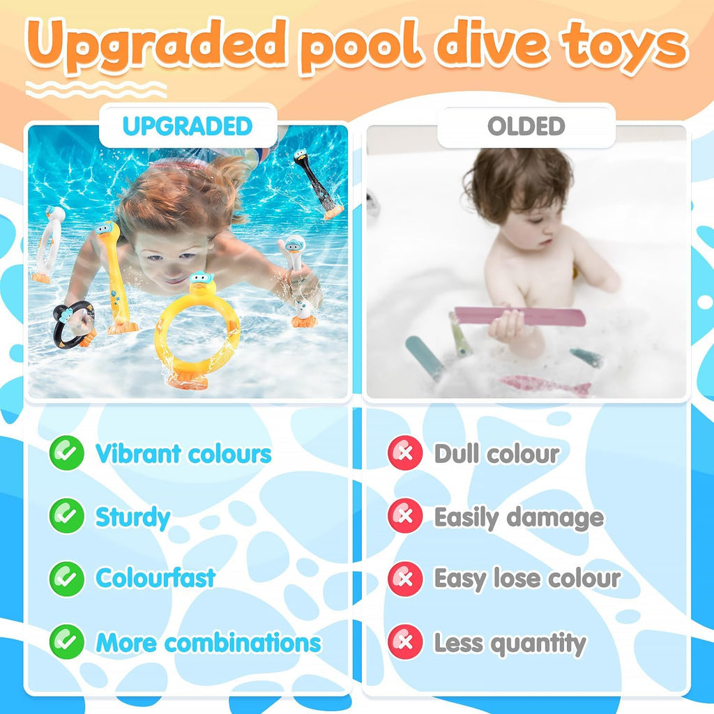 Pool Diving Toys for Kids, 6 PCS Swimming Pool Diving Rings, Summer Pool Diving