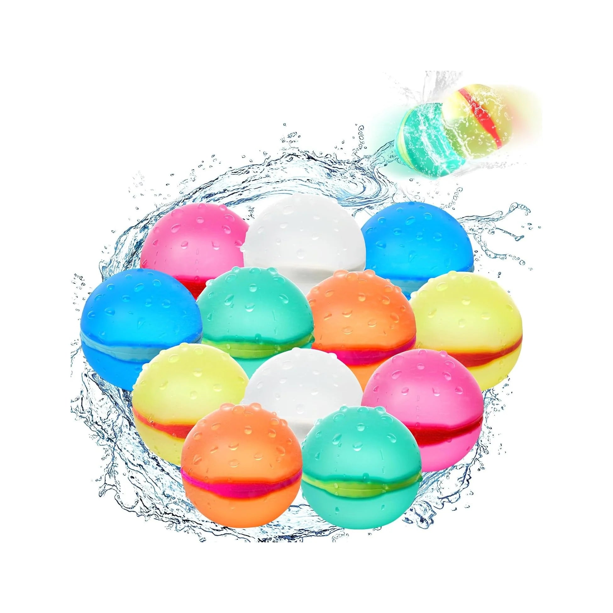 12 Pcs Reusable Water Balloons, Self-Sealing Refillable Water Balls, Pool Toys for Kids Ages 4-14, Pool Beach & Outdoor Water Ballons