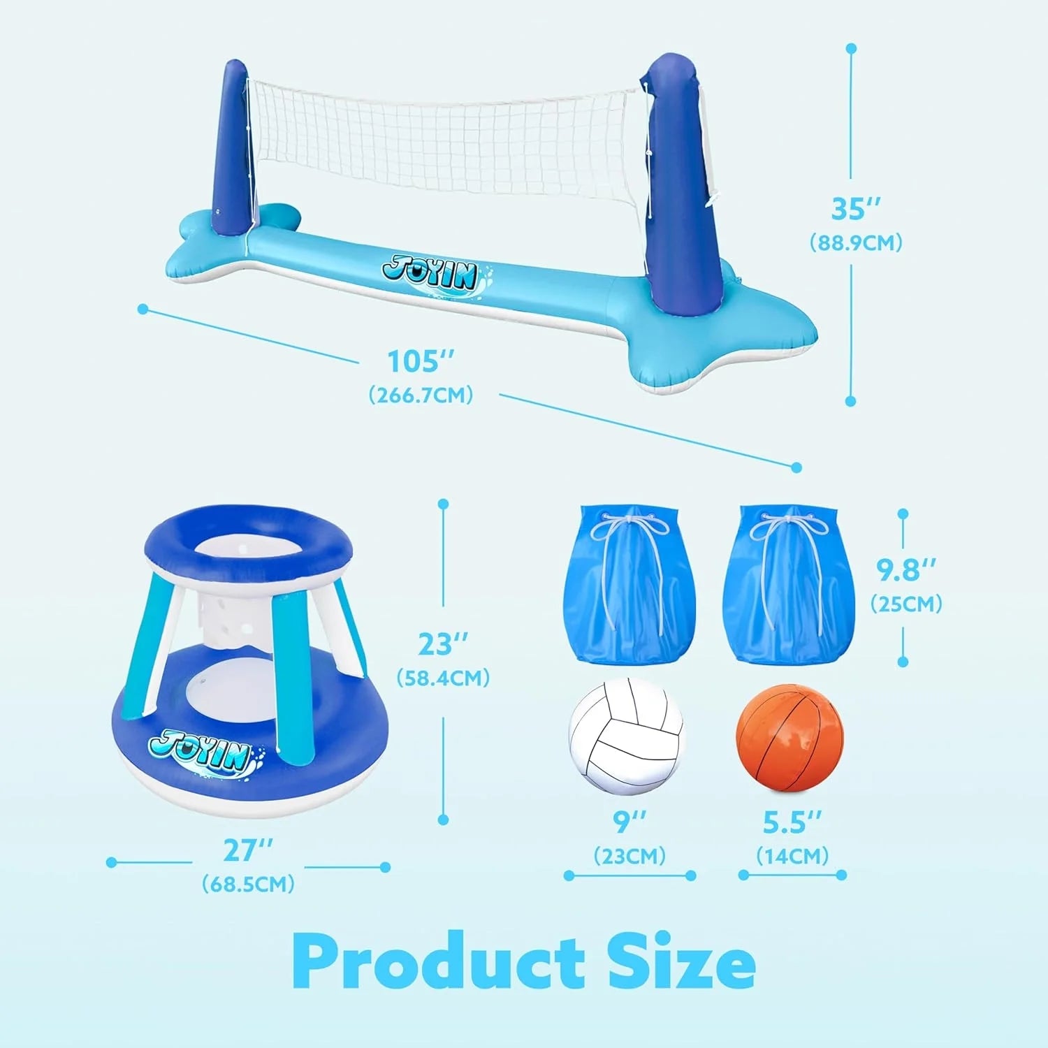 Pool Games Set with Pool Volleyball Net & Pool Basketball Hoops, Summer Pool Float for Adults - Dark Blue